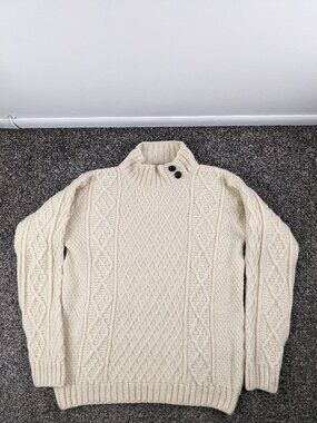 Vintage Blarney Aran Irish Sweater Wool Fisherman Cable Knit Ivory Womens Medium
